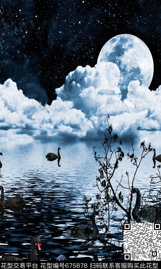 风景水面夜空数码印花华亿平台下载（图片编号: 675878） - 瓦栏（Walan）