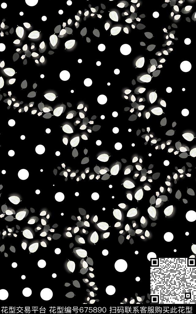 植物叶子圆点数码印花华亿平台下载（图片编号: 675890） - 瓦栏（Walan）