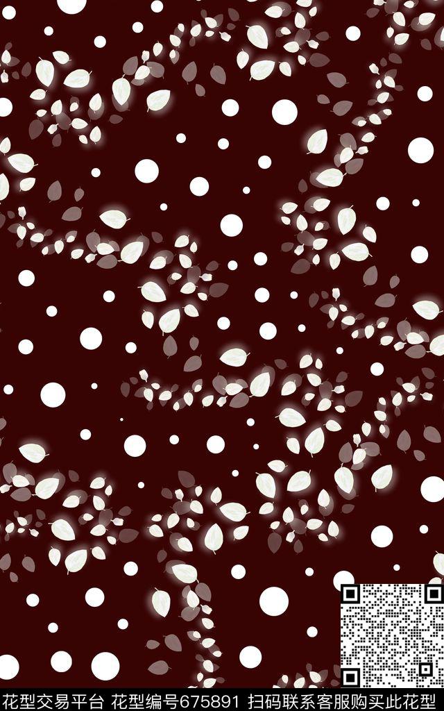 植物叶子圆点数码印花华亿平台下载（图片编号: 675891） - 瓦栏（Walan）