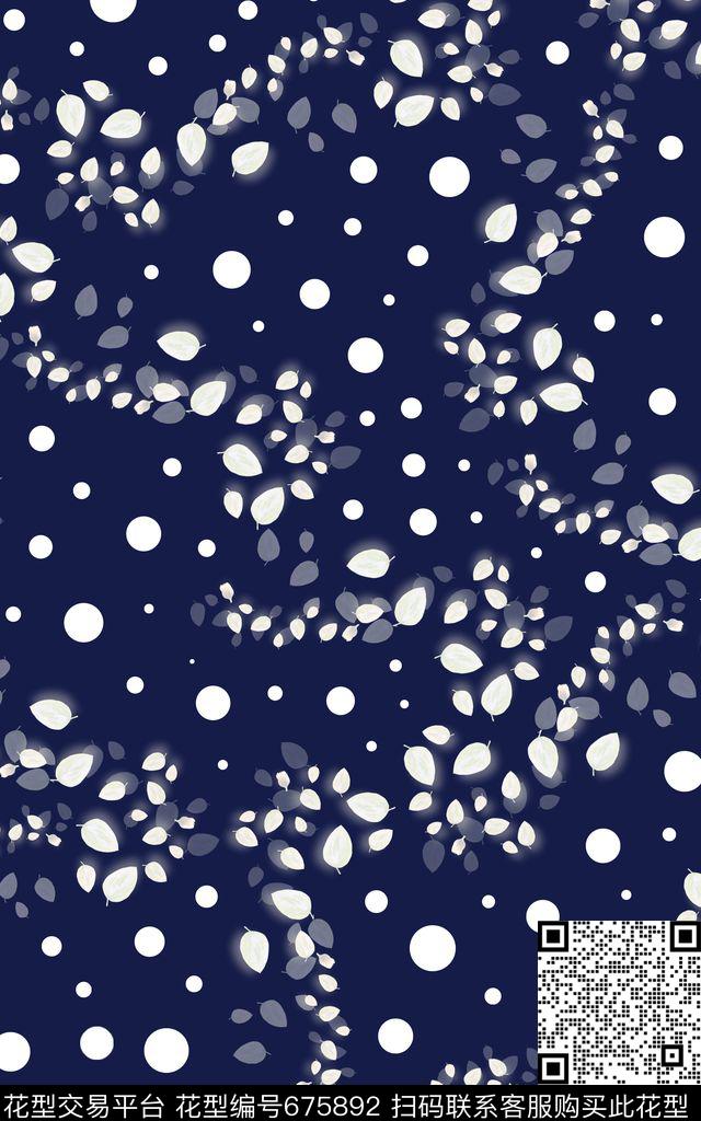 植物叶子圆点数码印花华亿平台下载（图片编号: 675892） - 瓦栏（Walan）