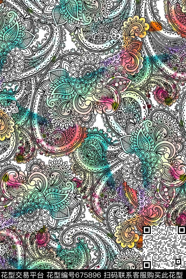佩斯利炫彩腰果数码印花华亿平台下载（图片编号: 675896） - 瓦栏（Walan）