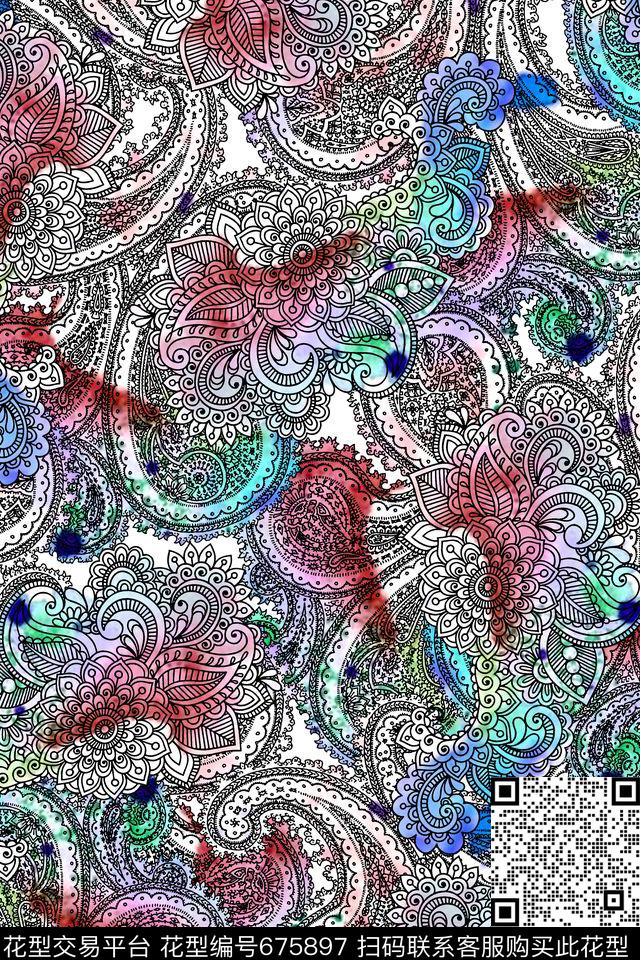 佩斯利炫彩腰果数码印花华亿平台下载（图片编号: 675897） - 瓦栏（Walan）