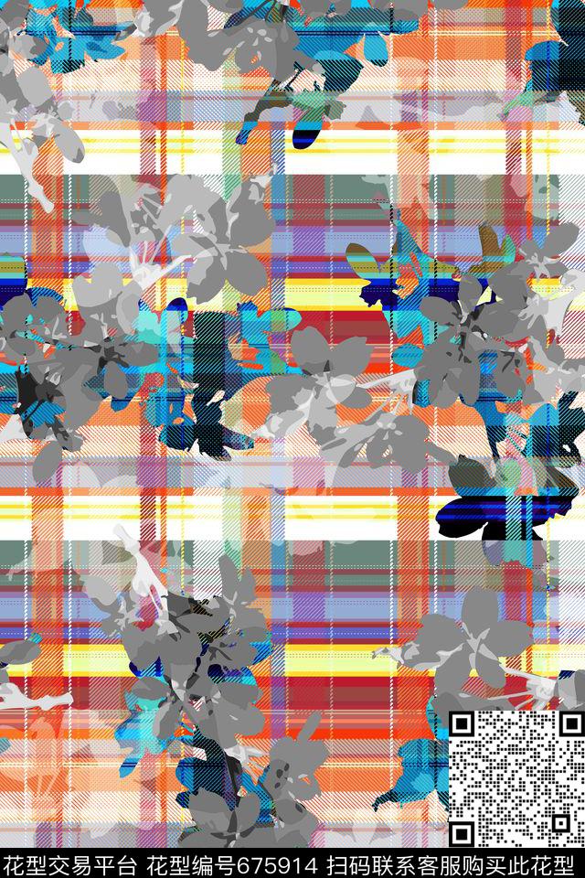 女装。格子花卉时尚数码印花华亿平台下载（图片编号: 675914） - 瓦栏（Walan）