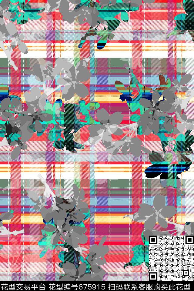 女装。格子花卉时尚数码印花华亿平台下载（图片编号: 675915） - 瓦栏（Walan）