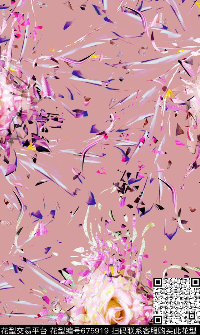花卉抽象几何破碎花卉数码印花华亿平台下载（图片编号: 675919） - 瓦栏（Walan）