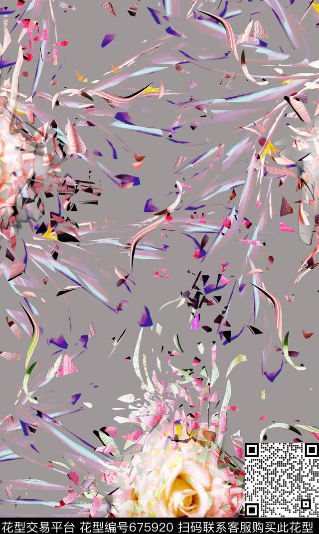 花卉抽象几何破碎花卉数码印花华亿平台下载（图片编号: 675920） - 瓦栏（Walan）