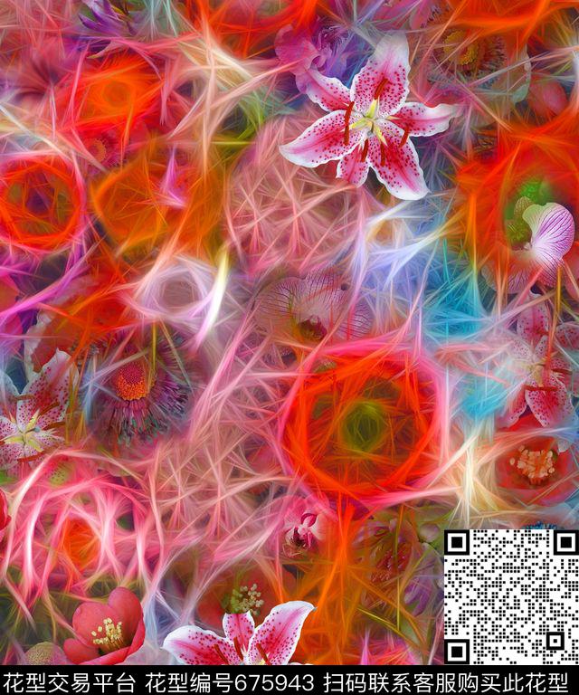 花卉抽象肌理炫光数码印花华亿平台下载（图片编号: 675943） - 瓦栏（Walan）