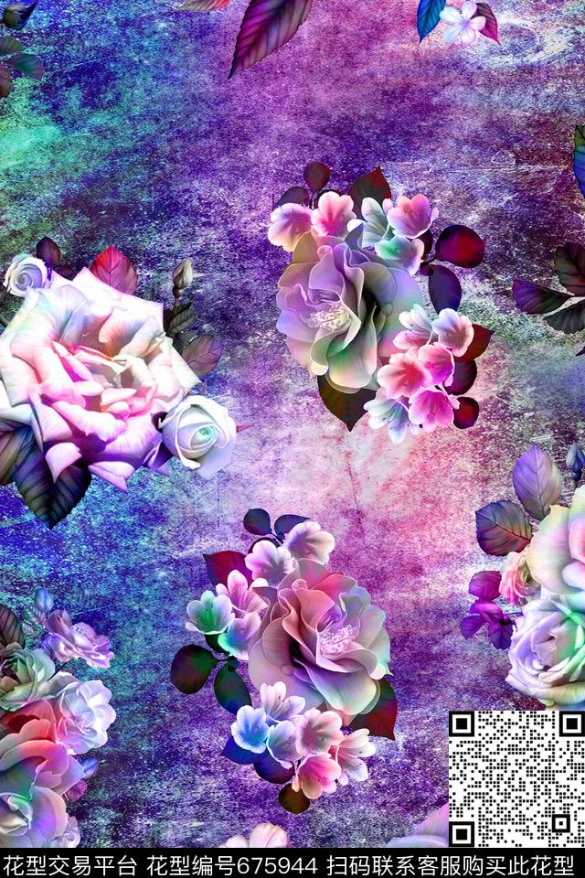 花卉朦胧底纹数码华亿平台数码印花华亿平台下载（图片编号: 675944） - 瓦栏（Walan）