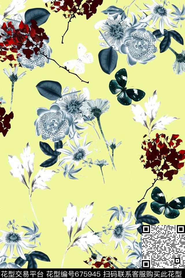 花卉抽象艳丽数码印花华亿平台下载（图片编号: 675945） - 瓦栏（Walan）
