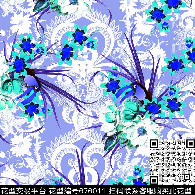 浪漫花卉动物花鸟花朵数码印花华亿平台下载（图片编号: 676011） - 瓦栏（Walan）