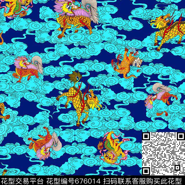 神话云纹图腾数码印花华亿平台下载（图片编号: 676014） - 瓦栏（Walan）