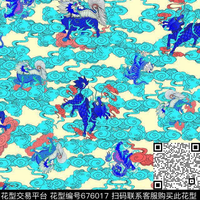 神话云纹图腾数码印花华亿平台下载（图片编号: 676017） - 瓦栏（Walan）