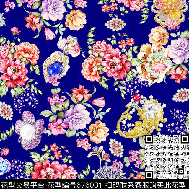 花朵花卉珠宝钻石数码印花华亿平台下载（图片编号: 676031） - 瓦栏（Walan）