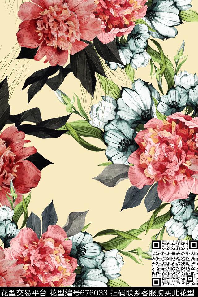 手绘沙发布花卉数码印花华亿平台下载（图片编号: 676033） - 瓦栏（Walan）