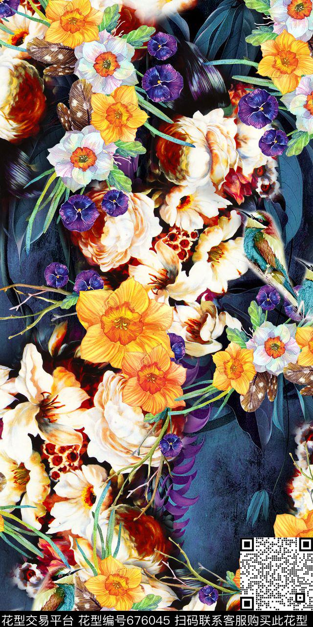 花卉花朵花鸟数码印花华亿平台下载（图片编号: 676045） - 瓦栏（Walan）