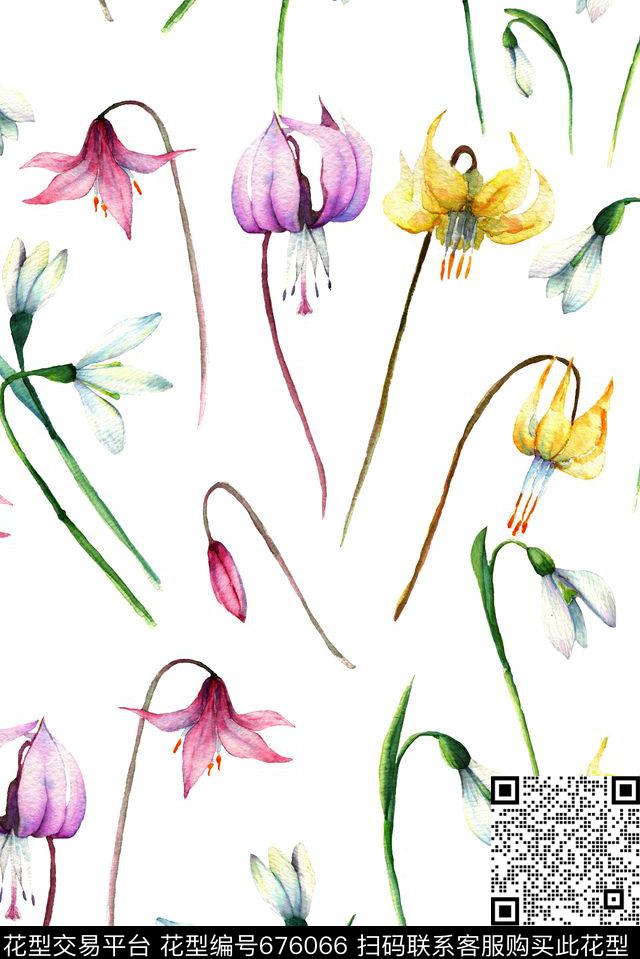 荷花兰花花朵数码印花华亿平台下载（图片编号: 676066） - 瓦栏（Walan）