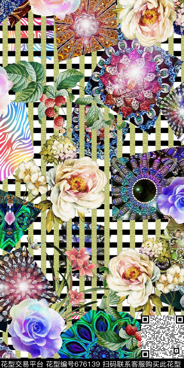 抽象炫光圆盘大牌外贸花卉数码印花华亿平台下载（图片编号: 676139） - 瓦栏（Walan）