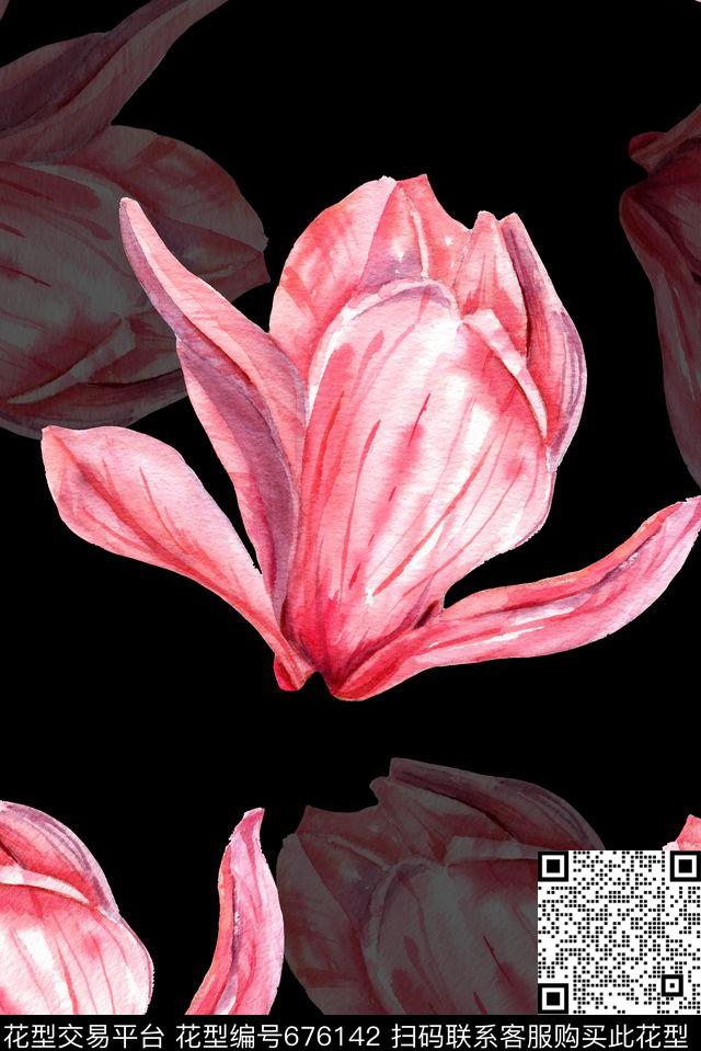 超大朵郁金香手绘数码印花华亿平台下载（图片编号: 676142） - 瓦栏（Walan）