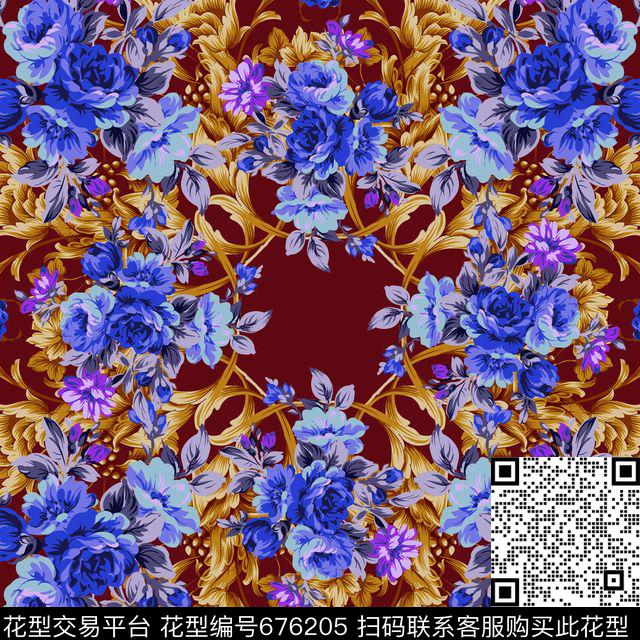 大牌时尚欧式卷草方巾传统印花华亿平台下载（图片编号: 676205） - 瓦栏（Walan）