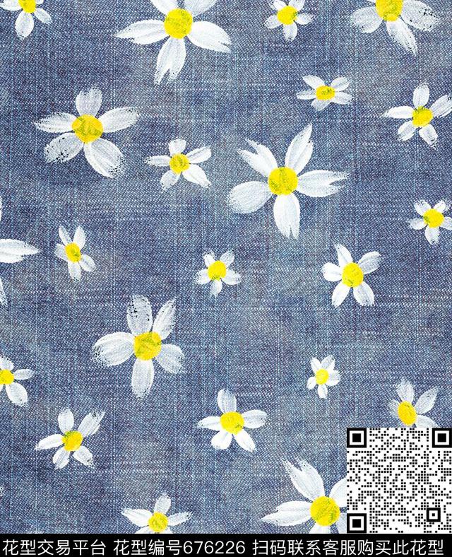 手绘小雏菊水洗牛仔印花做旧印花数码印花华亿平台下载（图片编号: 676226） - 瓦栏（Walan）