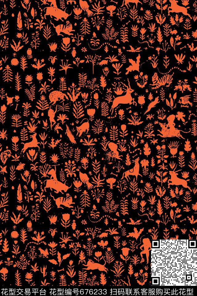 热带动植物艺术数码印花华亿平台下载（图片编号: 676233） - 瓦栏（Walan）