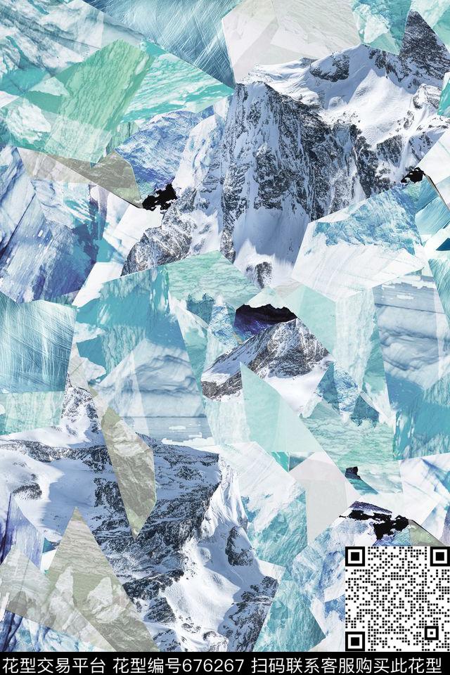 雪山风景肌理数码印花华亿平台下载（图片编号: 676267） - 瓦栏（Walan）