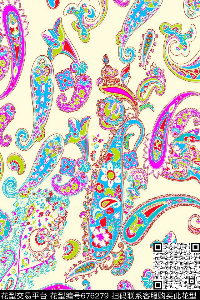 佩斯利分色火腿花传统印花华亿平台下载（图片编号: 676279） - 瓦栏（Walan）