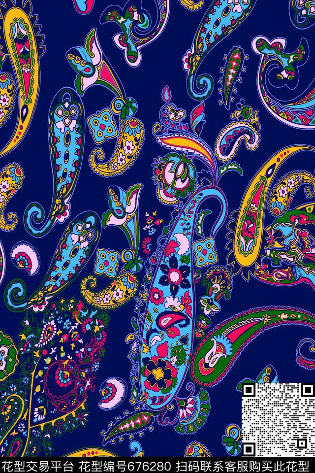 佩斯利分色火腿花传统印花华亿平台下载（图片编号: 676280） - 瓦栏（Walan）