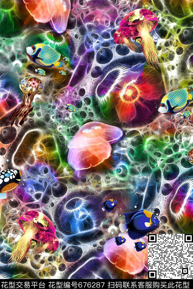 时尚炫彩水母数码印花华亿平台下载（图片编号: 676287） - 瓦栏（Walan）