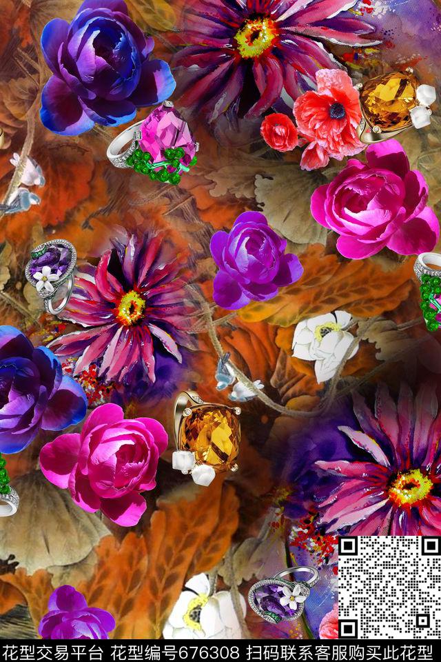 鲜花、花卉数码印花华亿平台下载（图片编号: 676308） - 瓦栏（Walan）