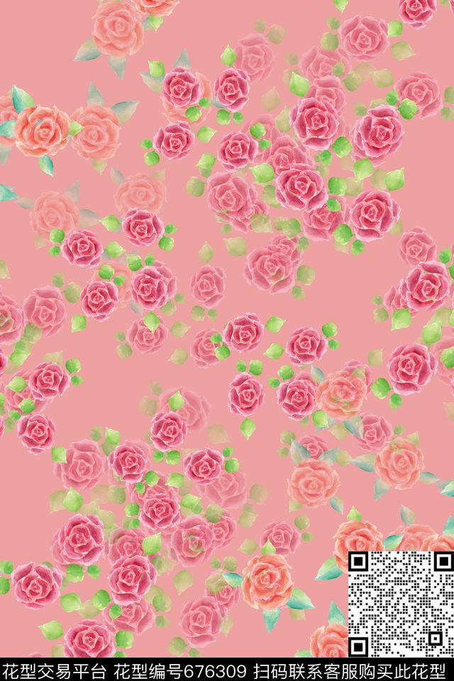 水彩花朵手绘意向花朵植物花卉数码印花华亿平台下载（图片编号: 676309） - 瓦栏（Walan）