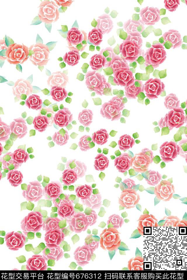 水彩花朵手绘意向花朵植物花卉数码印花华亿平台下载（图片编号: 676312） - 瓦栏（Walan）
