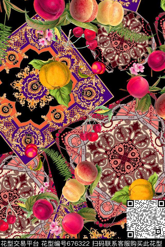方巾。水果叶子数码印花华亿平台下载（图片编号: 676322） - 瓦栏（Walan）