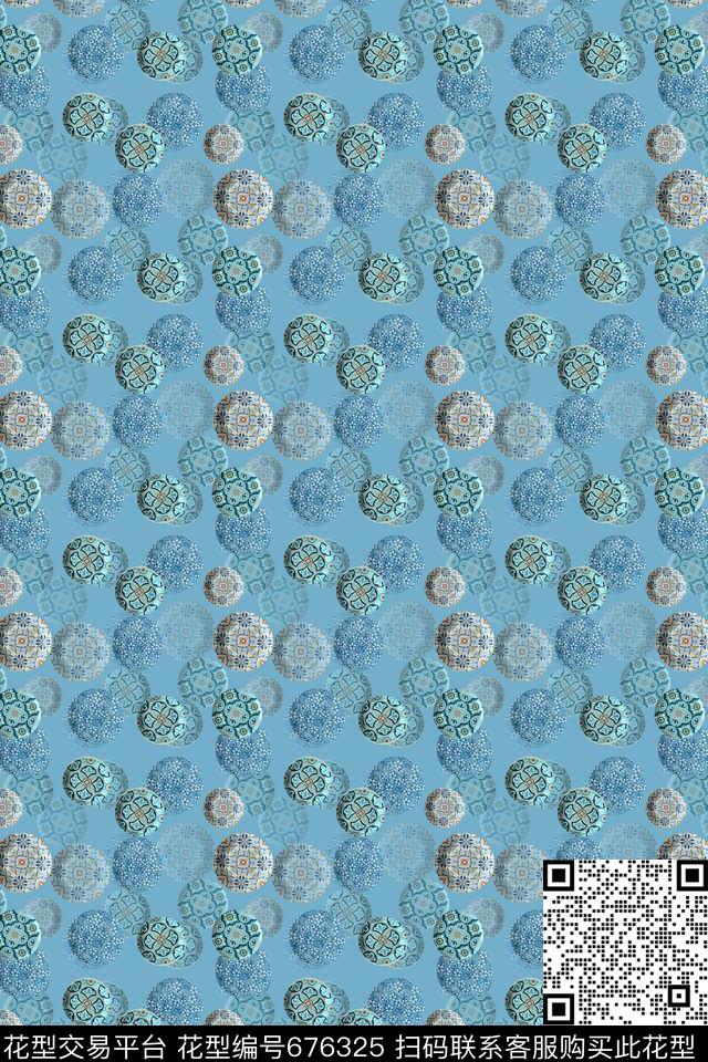 复古传统圆圈组合圆圈与波点数码印花华亿平台下载（图片编号: 676325） - 瓦栏（Walan）