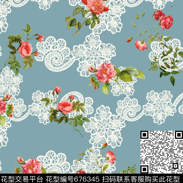 大方花卉蕾丝数码印花华亿平台下载（图片编号: 676345） - 瓦栏（Walan）