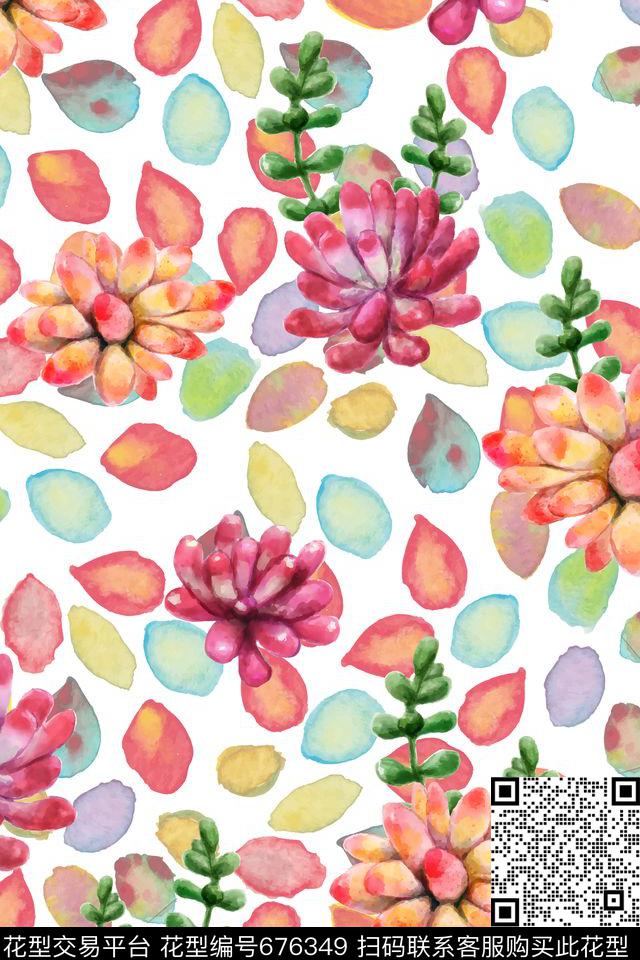 清新水彩风水滴波点数码印花华亿平台下载（图片编号: 676349） - 瓦栏（Walan）