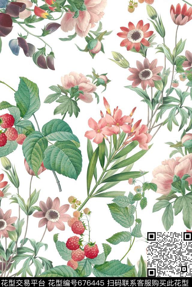 雏菊大花叶子数码印花华亿平台下载（图片编号: 676445） - 瓦栏（Walan）