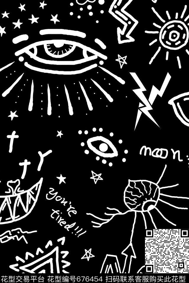 眼睛黑白趣味传统印花华亿平台下载（图片编号: 676454） - 瓦栏（Walan）