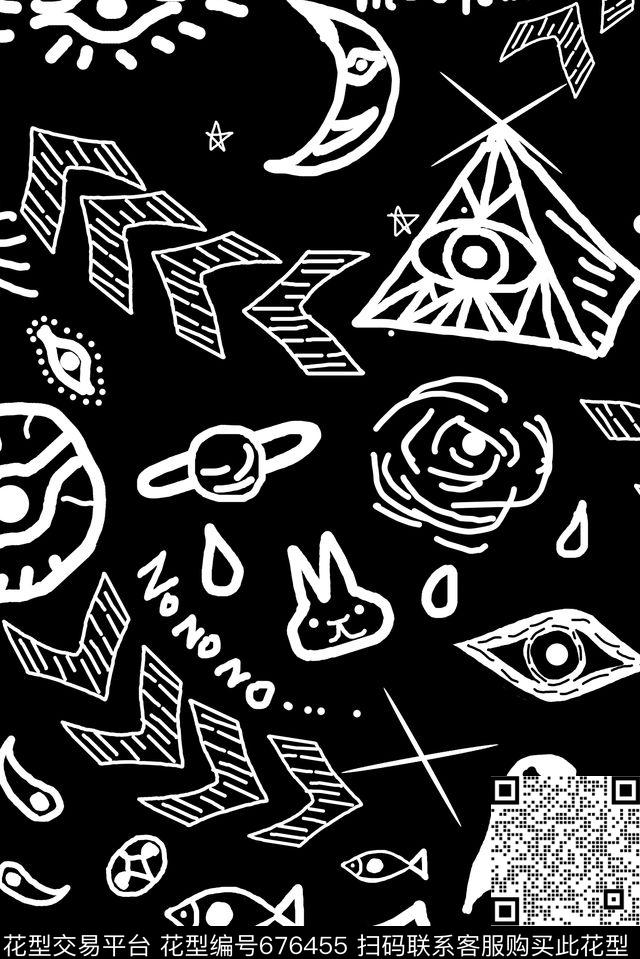 眼睛黑白趣味传统印花华亿平台下载（图片编号: 676455） - 瓦栏（Walan）