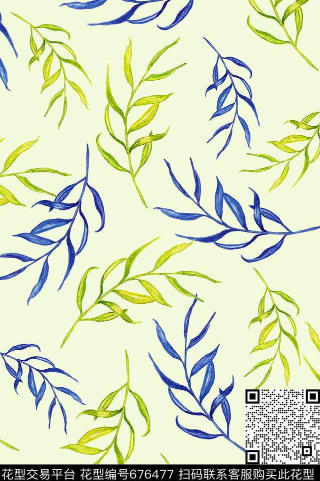 叶子热带植物数码印花华亿平台下载（图片编号: 676477） - 瓦栏（Walan）