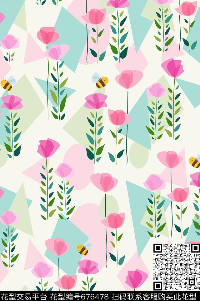 几何花卉趣味数码印花华亿平台下载（图片编号: 676478） - 瓦栏（Walan）