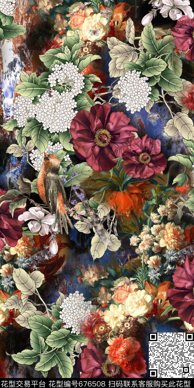 乱花花鸟花卉数码印花华亿平台下载（图片编号: 676508） - 瓦栏（Walan）