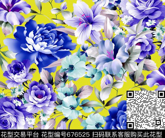 乱花牡丹大花数码印花华亿平台下载（图片编号: 676525） - 瓦栏（Walan）