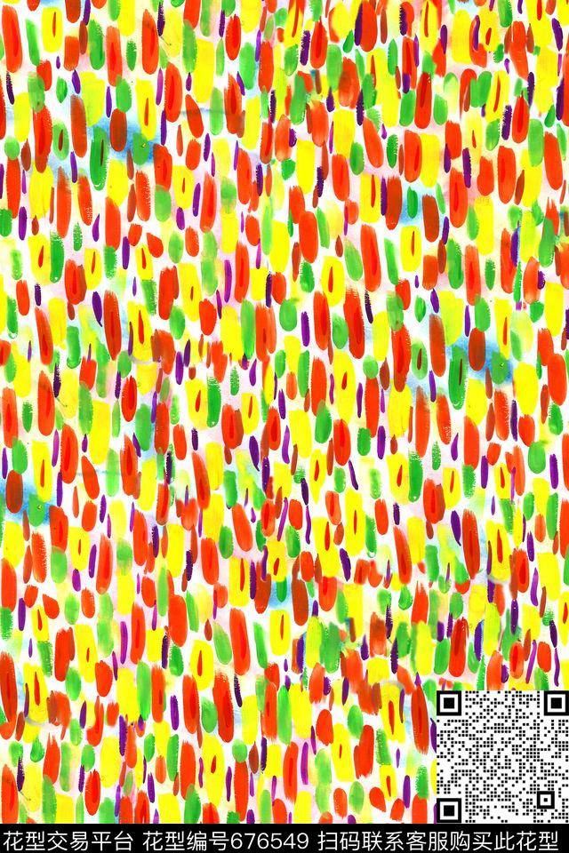 抽象手绘水彩笔触数码印花华亿平台下载（图片编号: 676549） - 瓦栏（Walan）