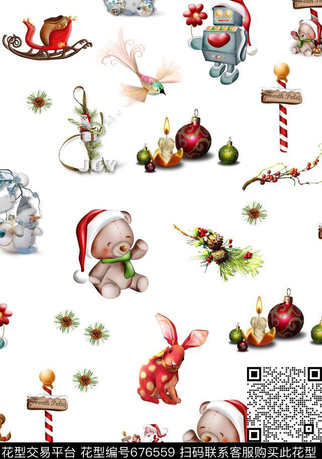 圣诞节圣诞老人圣诞礼物数码印花华亿平台下载（图片编号: 676559） - 瓦栏（Walan）