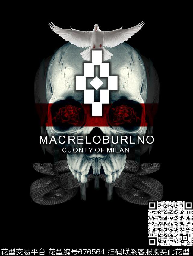骷髅头白鸽蛇数码印花华亿平台下载（图片编号: 676564） - 瓦栏（Walan）