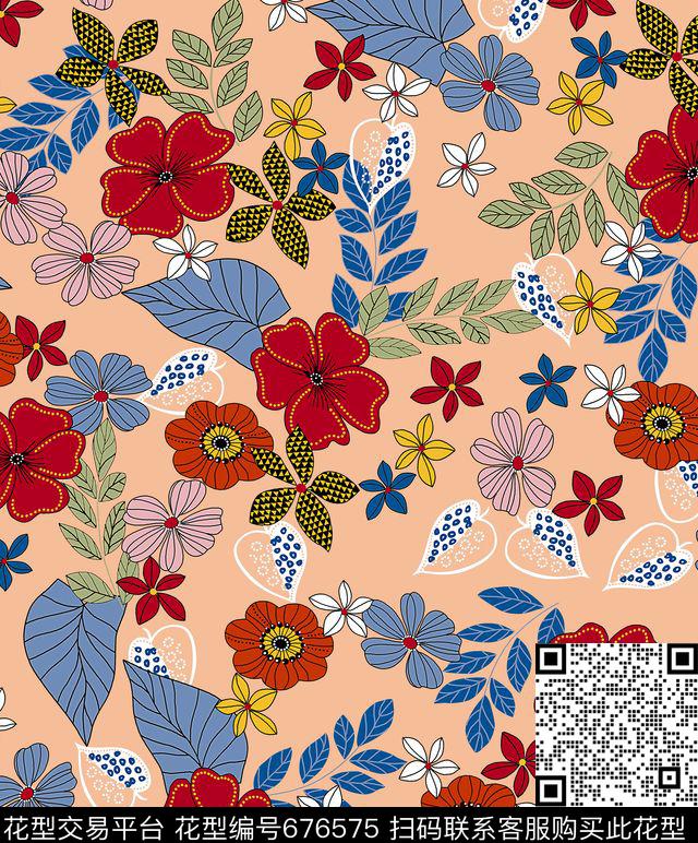 花卉手绘花卉传统花卉数码印花华亿平台下载（图片编号: 676575） - 瓦栏（Walan）