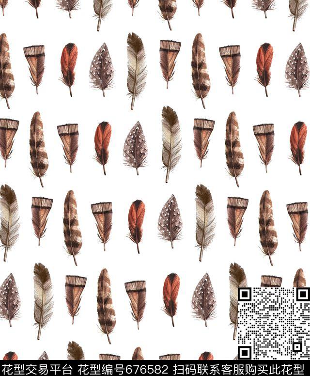 羽毛水彩动物毛数码印花华亿平台下载（图片编号: 676582） - 瓦栏（Walan）