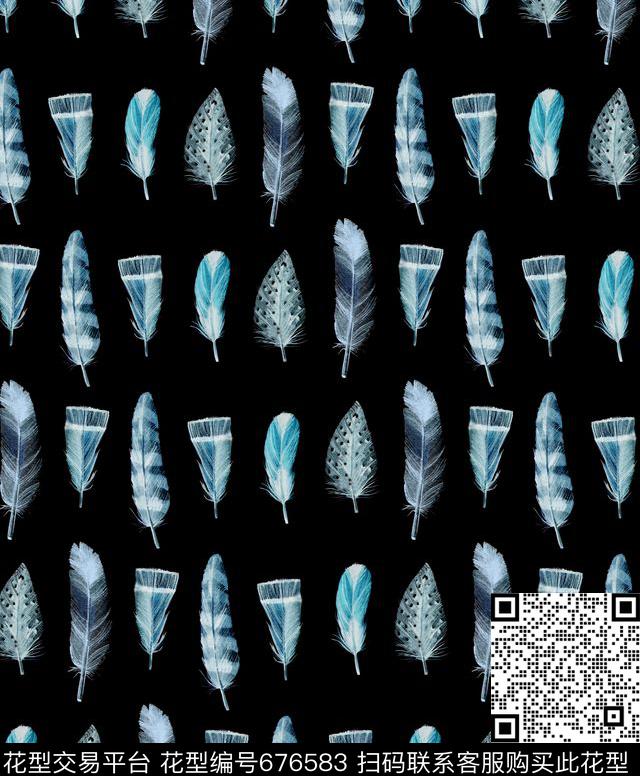 羽毛水彩动物毛数码印花华亿平台下载（图片编号: 676583） - 瓦栏（Walan）