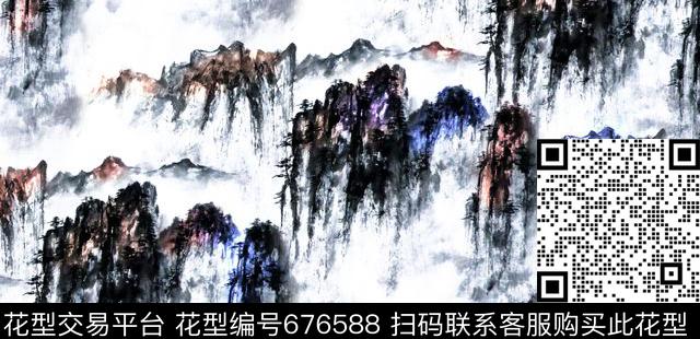 山水画国画中国风数码印花华亿平台下载（图片编号: 676588） - 瓦栏（Walan）